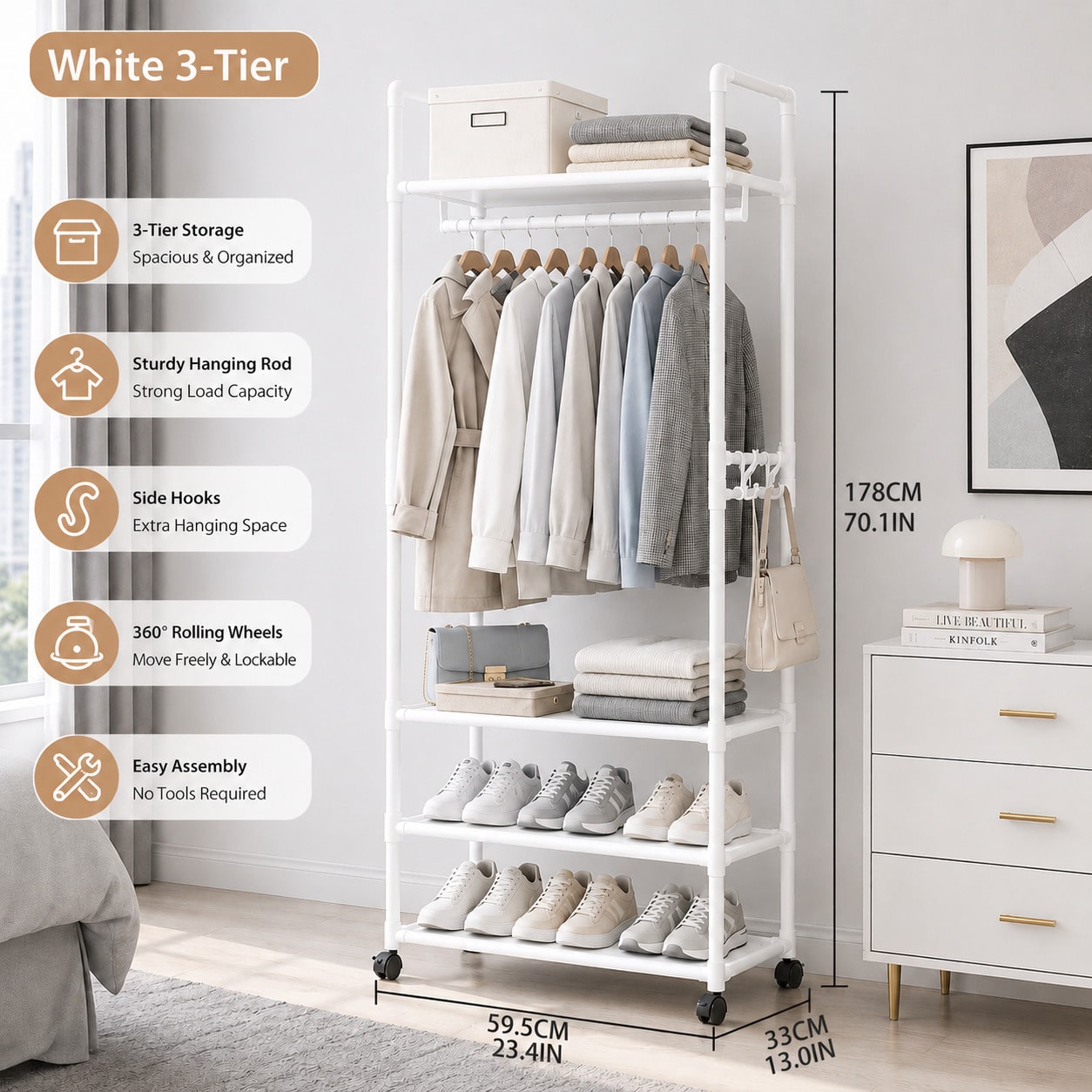 Rod Holder Fishing - Rolling Clothes Rack With Wheels White